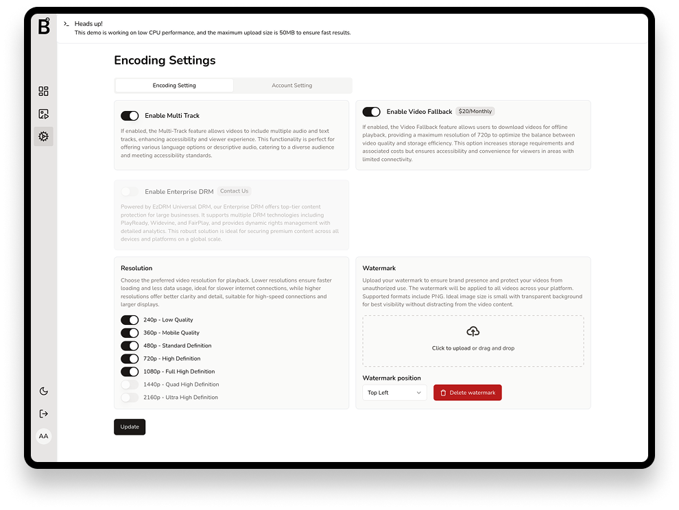 Hosting Videos Settings
